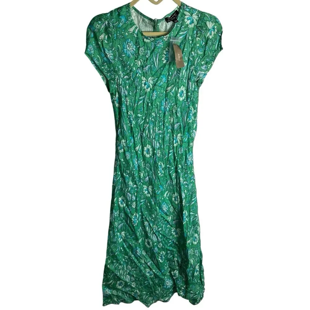 JCrew Gwyneth Dress Womens 0 Green Floral Marigold Bloom Lightweight Midi Spring